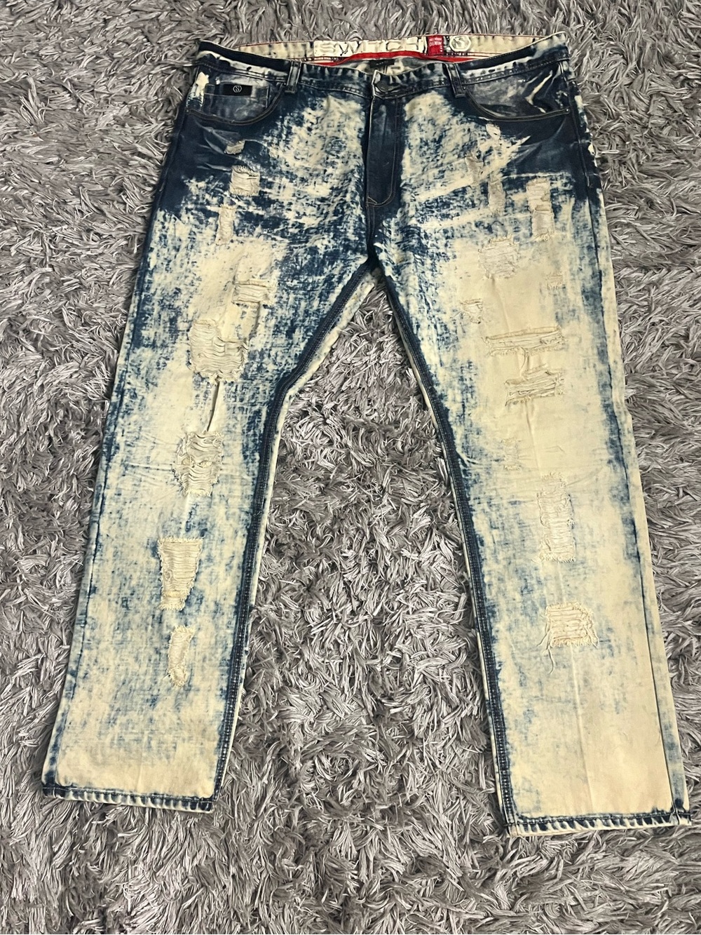 Men's Slim Straight Two-Tone Distressed Jeans - Bleached Blue Size 42x32